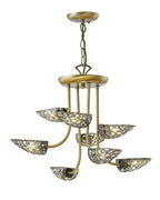 Diyas Ashton 8 Light Pendant Light in Antique Brass with Crystal
