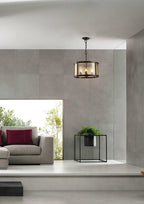 Diyas Asia 4 Light Pendant Light in Oiled Bronze with Clear Glass