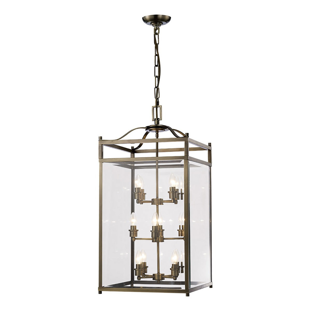 Diyas Aston 12 Light Pendant Light in Antique Brass with Glass
