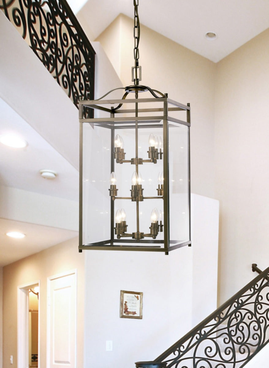 Diyas Aston 12 Light Pendant Light in Antique Brass with Glass