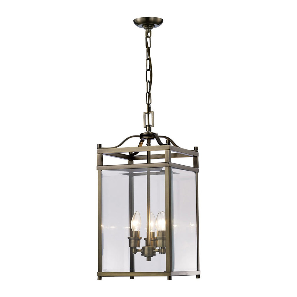 Diyas Aston 3 Light Pendant Light in Antique Brass with Glass