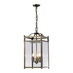 Diyas Aston 3 Light Pendant Light in Antique Brass with Glass