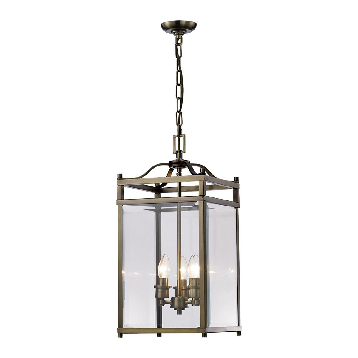 Diyas Aston 3 Light Pendant Light in Antique Brass with Glass