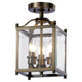 Diyas Aston 3 Light Semi Flush Ceiling Light in Antique Brass with Glass