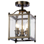 Diyas Aston 3 Light Semi Flush Ceiling Light in Antique Brass with Glass