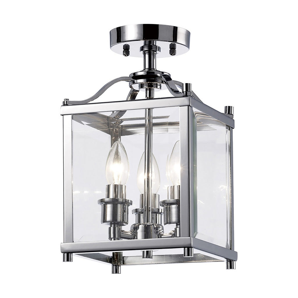 Diyas Aston 3 Light Semi Flush Ceiling Light in Polished Chrome with Glass