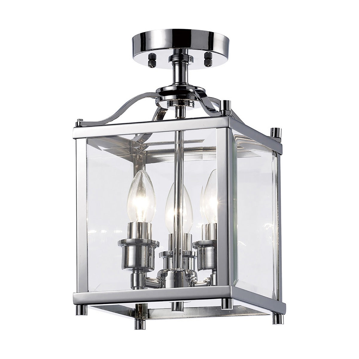 Diyas Aston 3 Light Semi Flush Ceiling Light in Polished Chrome with Glass