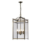 Diyas Aston 4 Light Pendant Light in Antique Brass with Glass