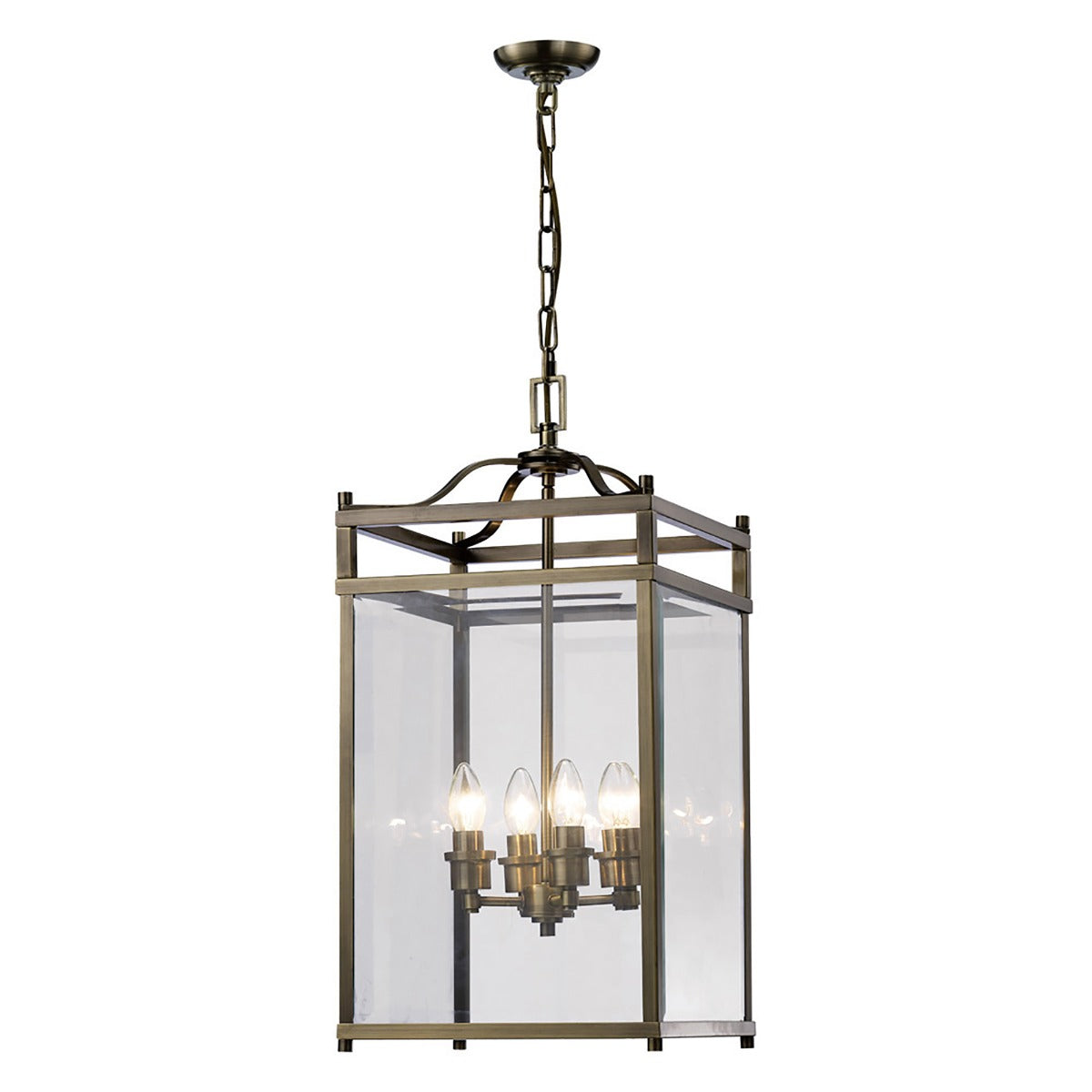 Diyas Aston 4 Light Pendant Light in Antique Brass with Glass