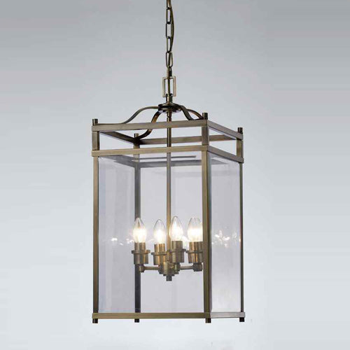 Diyas Aston 4 Light Pendant Light in Antique Brass with Glass