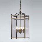 Diyas Aston 4 Light Pendant Light in Antique Brass with Glass