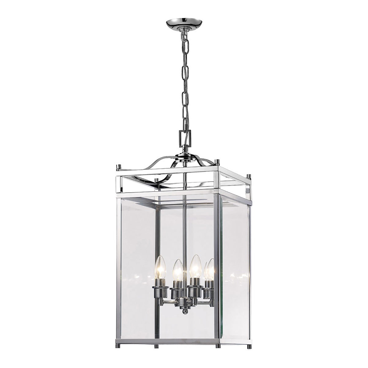Diyas Aston 4 Light Pendant Light in Polished Chrome with Glass