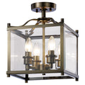 Diyas Aston 4 Light Semi Flush Ceiling Light in Antique Brass with Glass