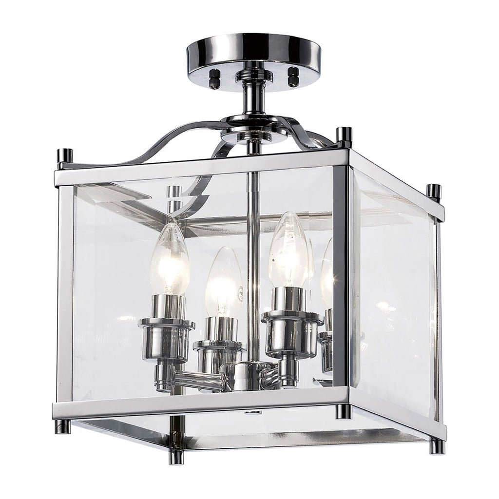 Diyas Aston 4 Light Semi Flush Ceiling Light in Polished Chrome with Glass