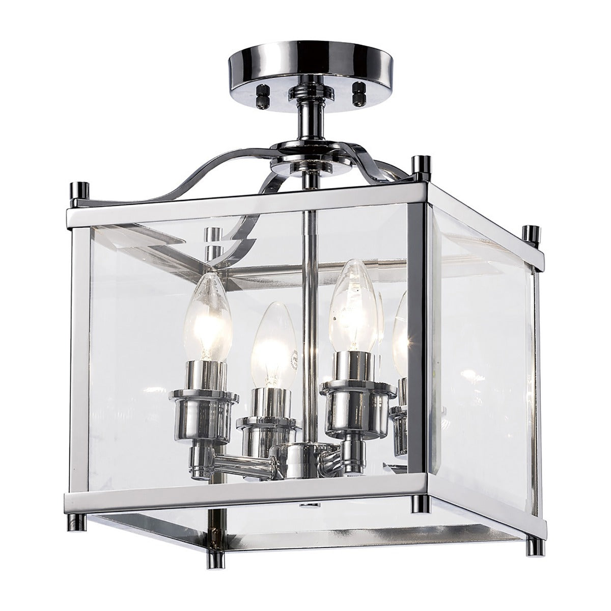 Diyas Aston 4 Light Semi Flush Ceiling Light in Polished Chrome with Glass