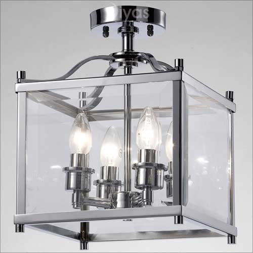 Diyas Aston 4 Light Semi Flush Ceiling Light in Polished Chrome with Glass