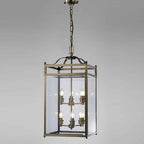 Diyas Aston 6 Light Pendant Light in Antique Brass with Glass