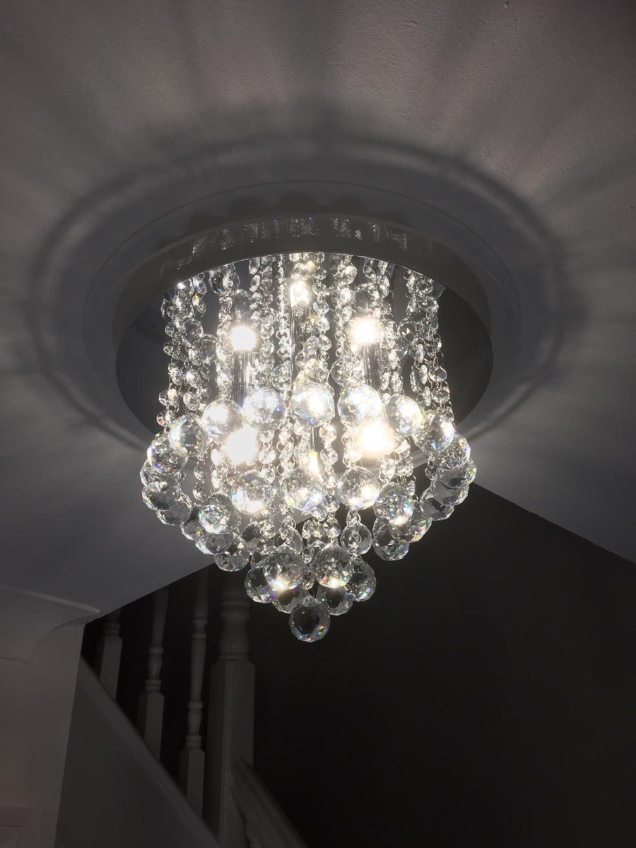 Diyas Atla 4 Light Flush Ceiling Light in Polished Chrome with Acrylic Trim and Crystal