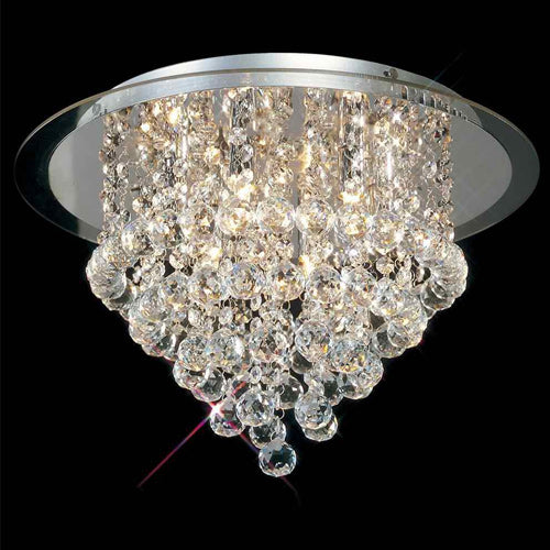 Diyas Atla 6 Light Ceiling Light in Polished Chrome with Acrylic Trim and Black Crystal
