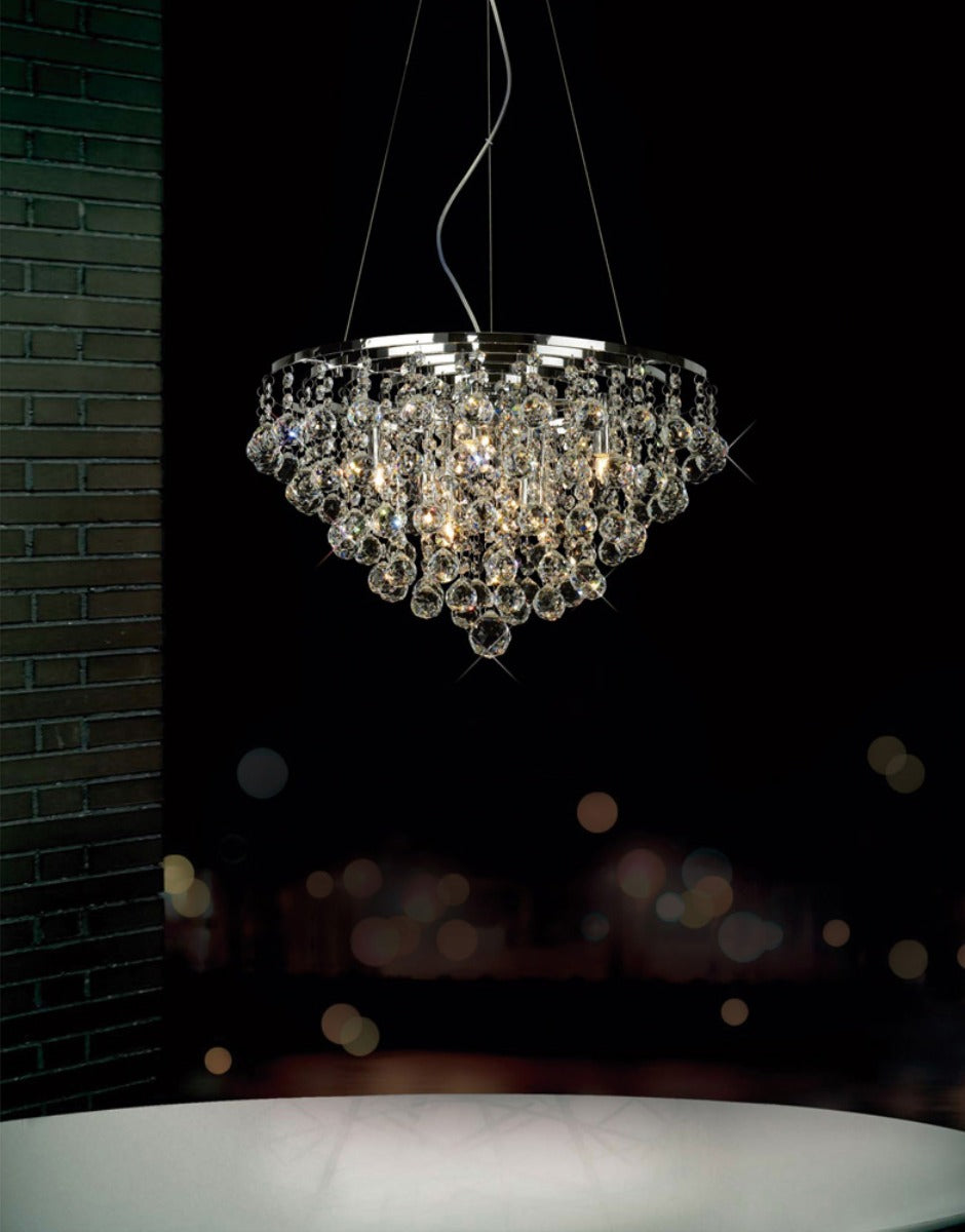 Diyas Atla 8 Light Pendant Light in Polished Chrome with Crystal
