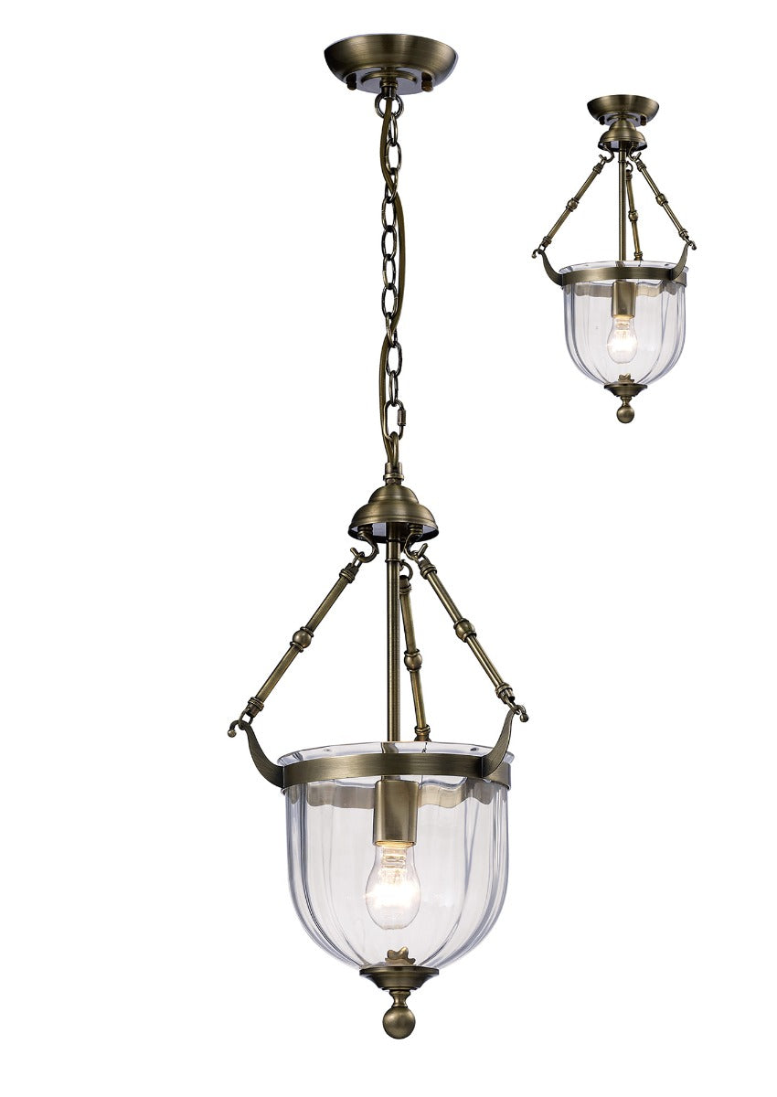 Diyas Aubrey 1 Light Pendant Light in Antique Brass with Glass
