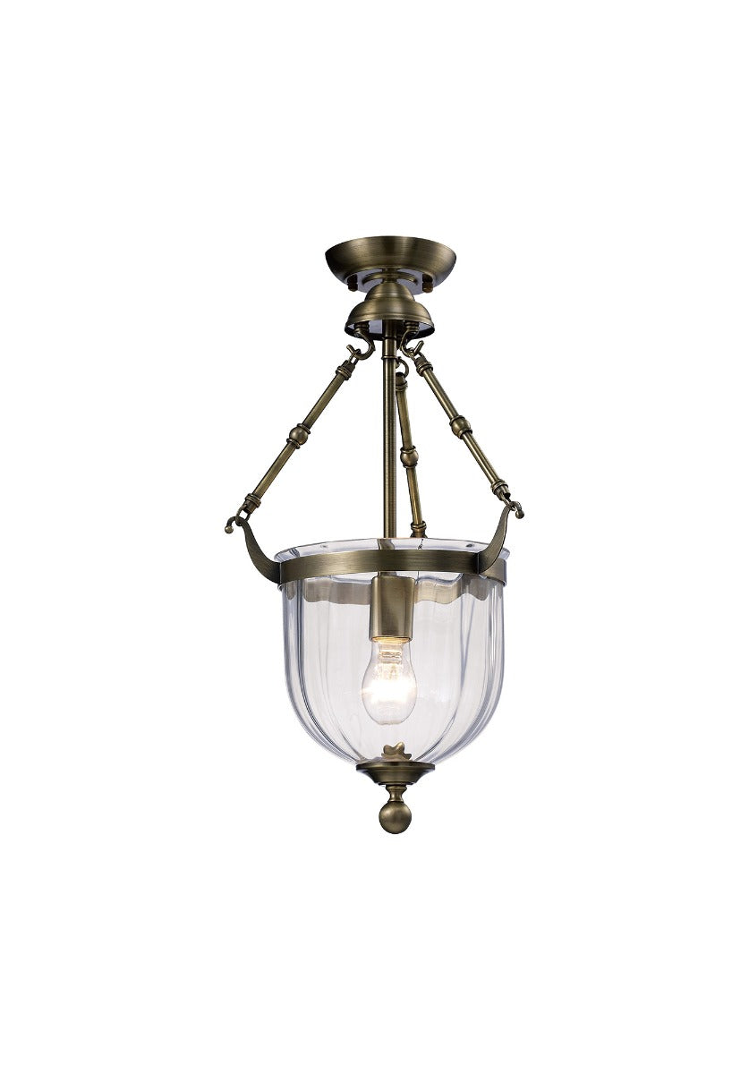 Diyas Aubrey 1 Light Pendant Light in Antique Brass with Glass