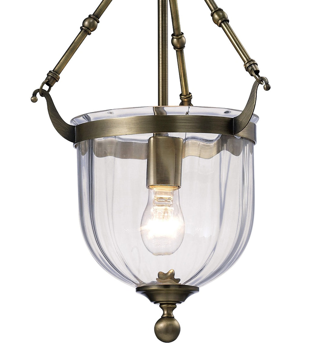 Diyas Aubrey 1 Light Pendant Light in Antique Brass with Glass