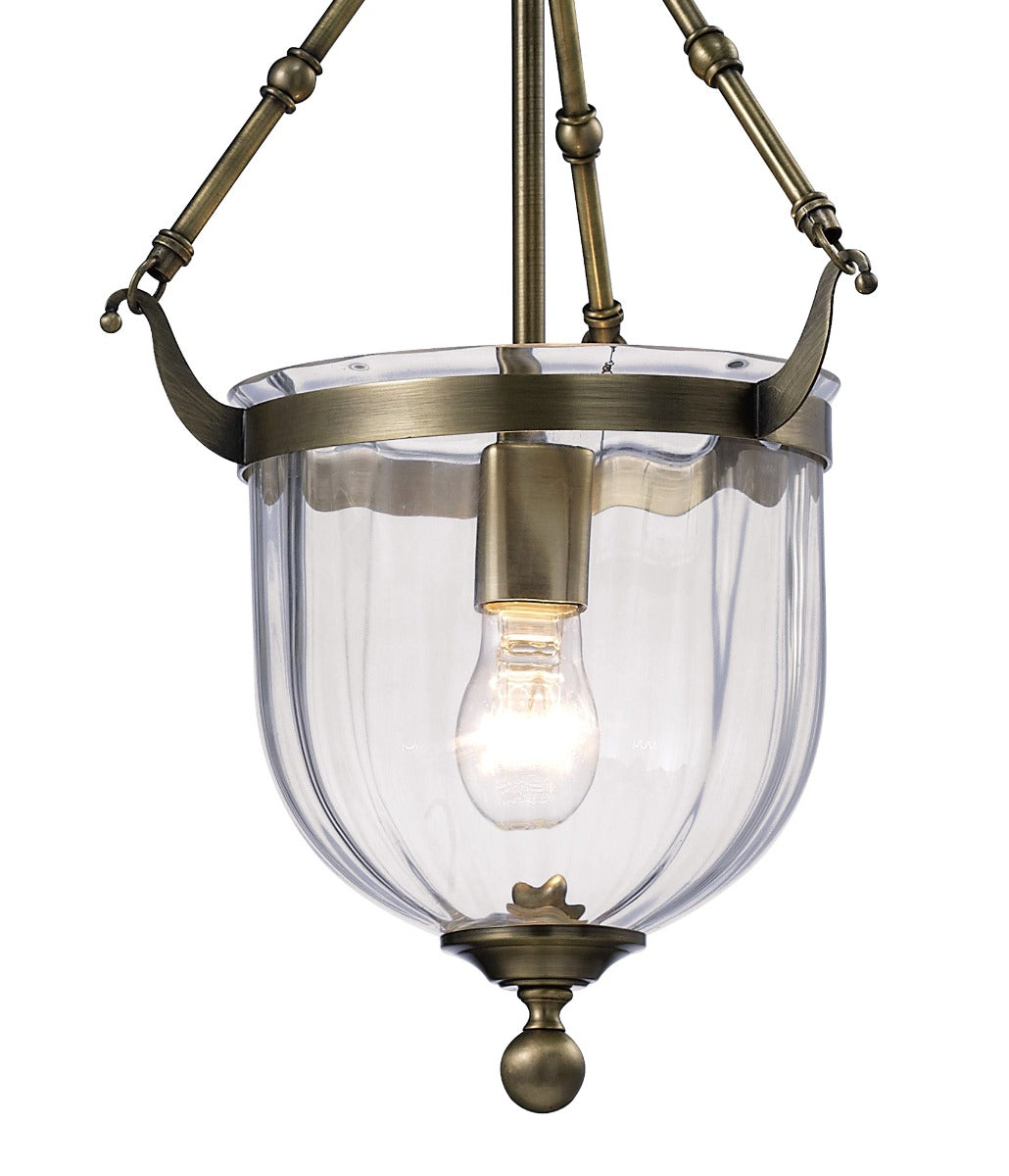 Diyas Aubrey 1 Light Pendant Light in Antique Brass with Glass