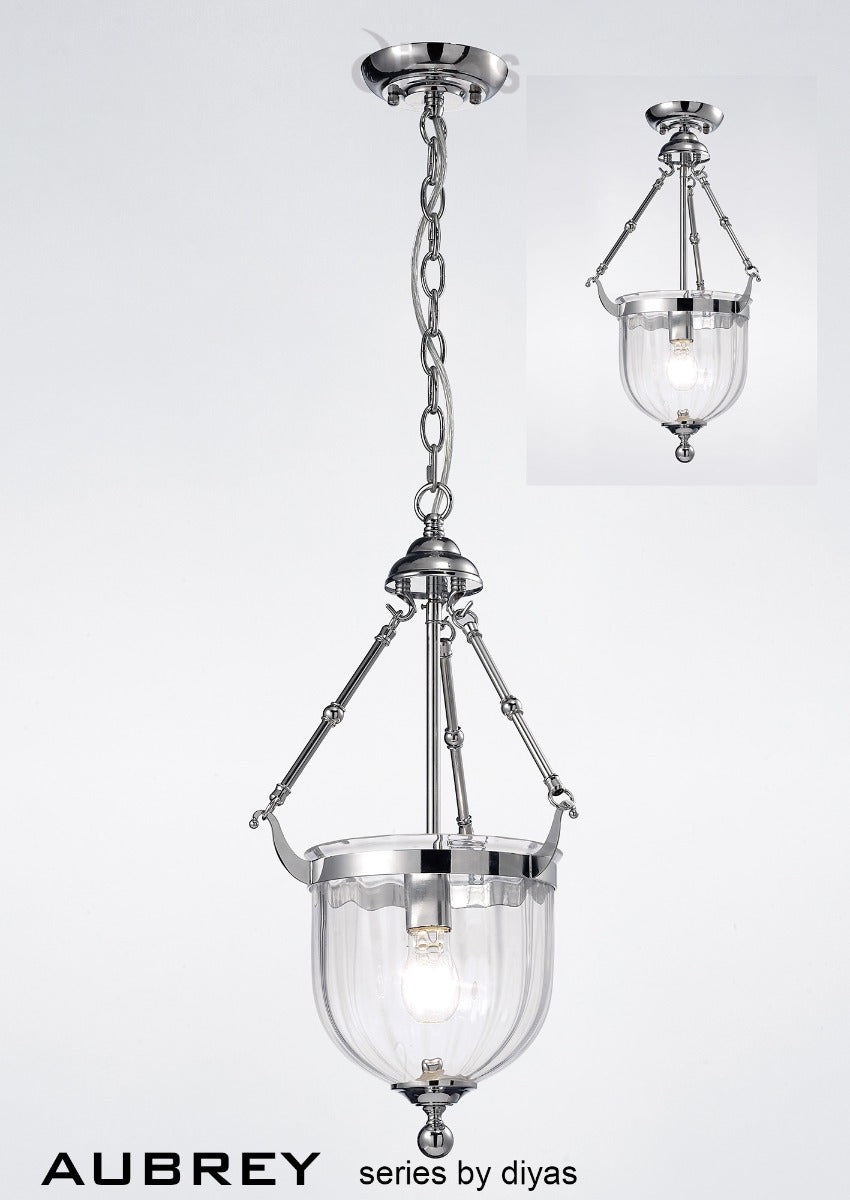 Diyas Aubrey 1 Light Pendant Light in Polished Chrome with Glass