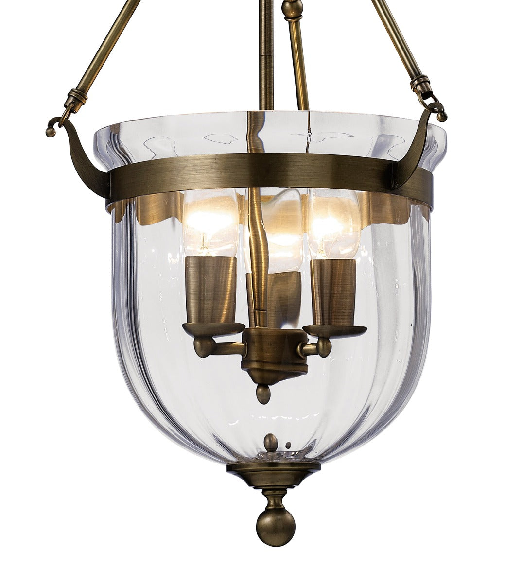 Diyas Aubrey 3 Light Pendant Light in Antique Brass with Glass