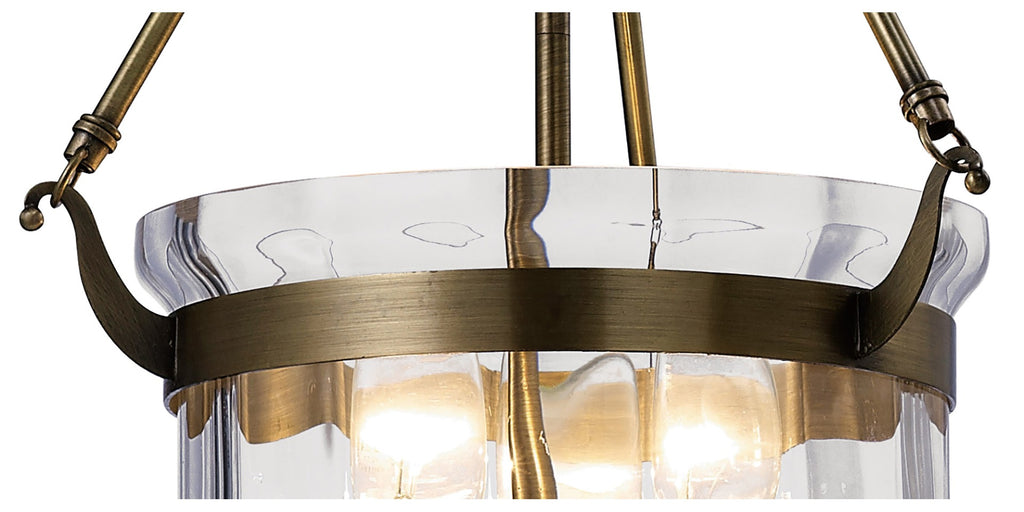 Diyas Aubrey 3 Light Pendant Light in Antique Brass with Glass