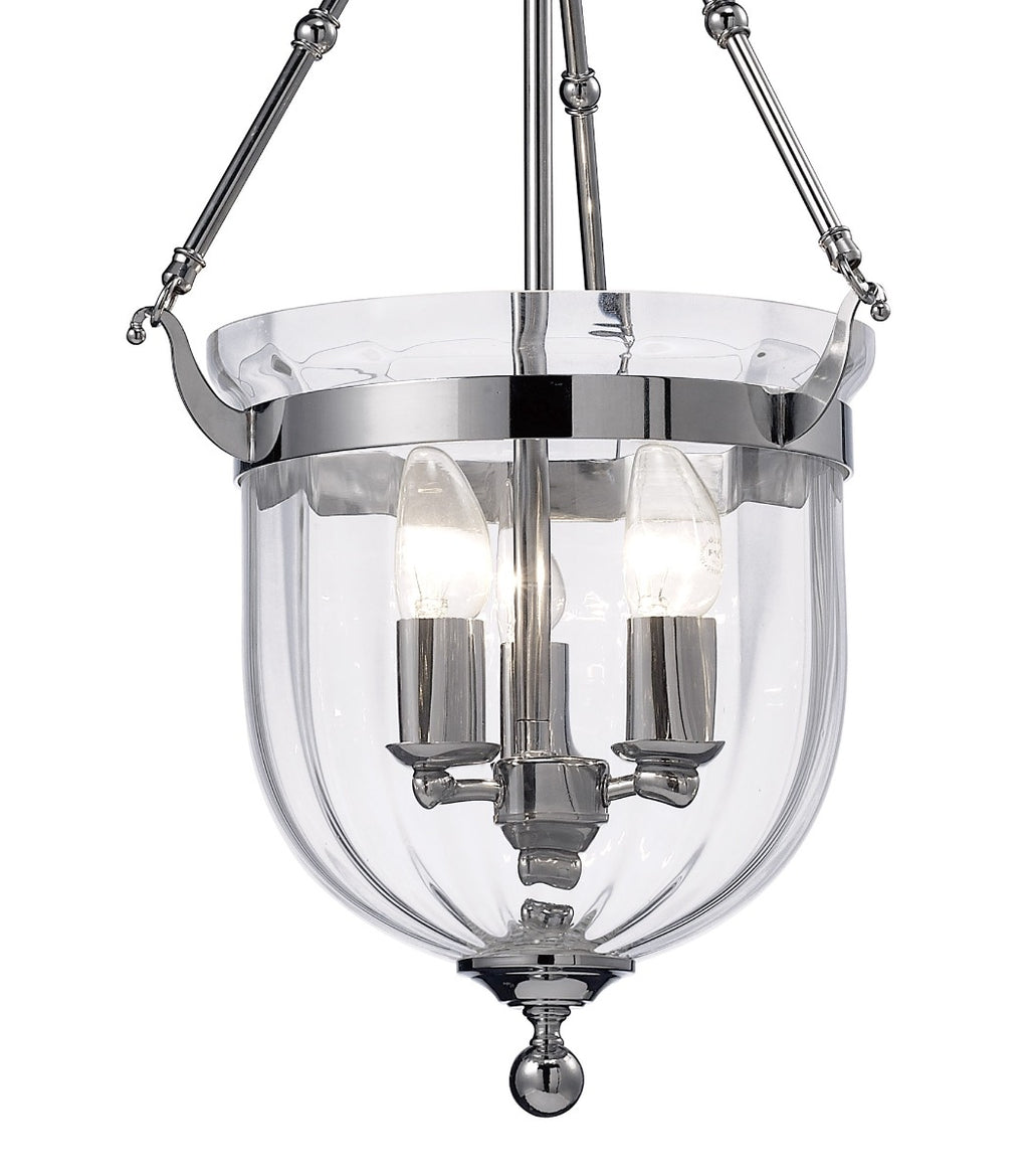 Diyas Aubrey 3 Light Pendant Light in Polished Chrome with Glass