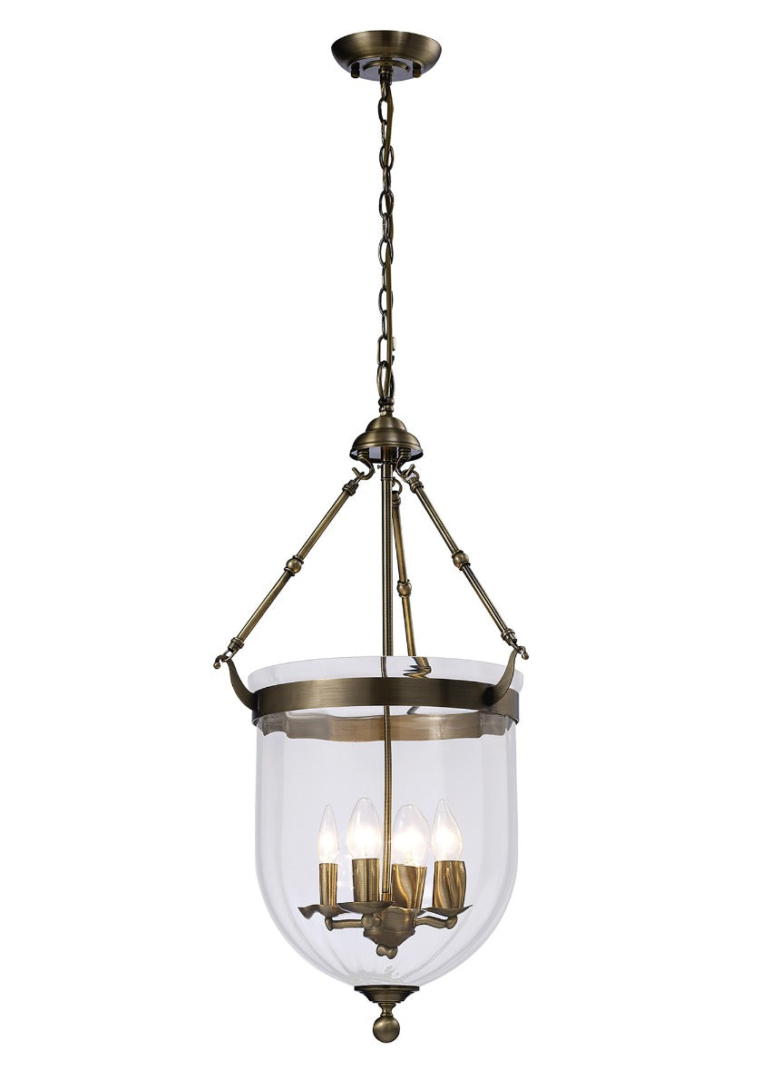 Diyas Aubrey 4 Light Pendant Light in Antique Brass with Glass