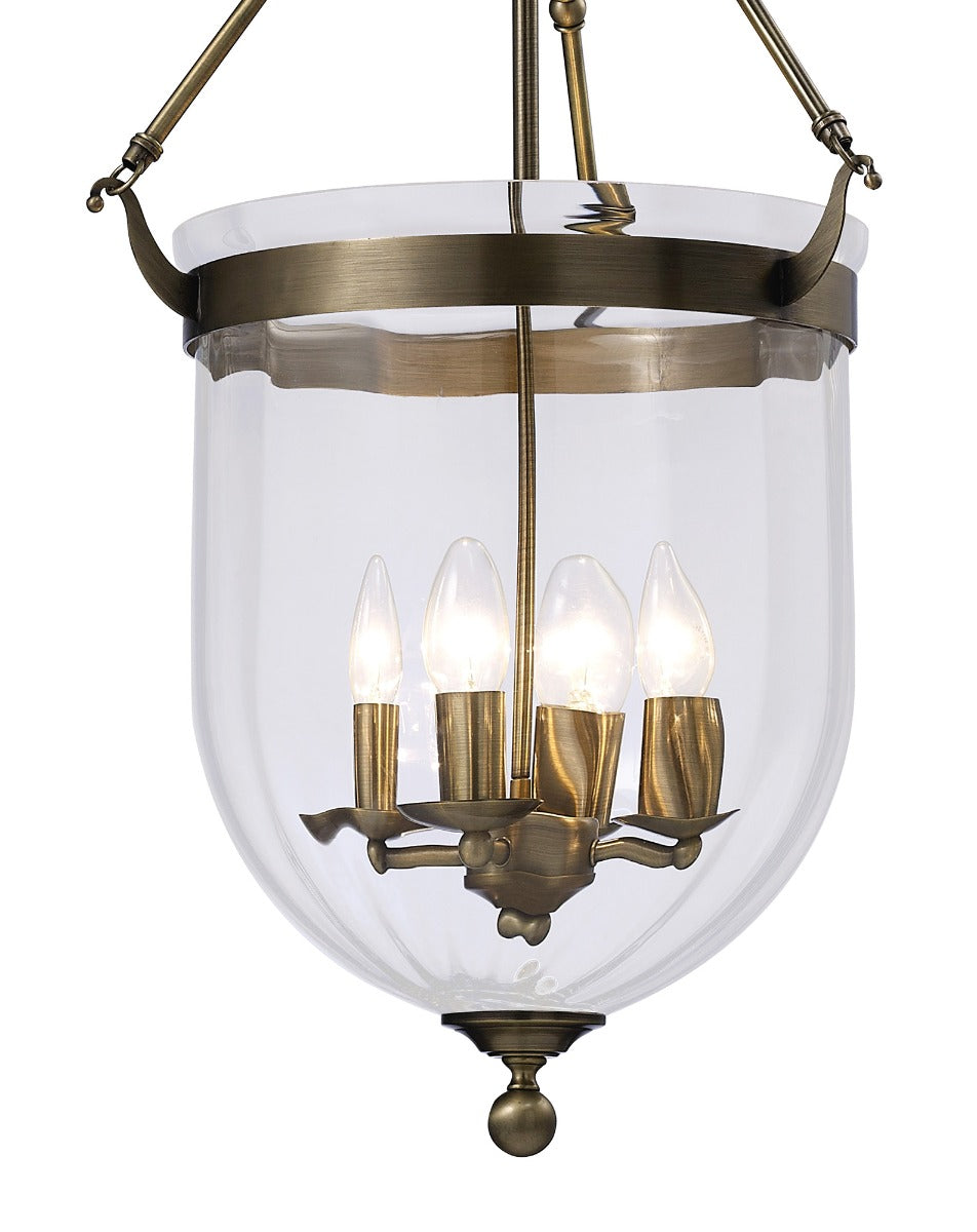 Diyas Aubrey 4 Light Pendant Light in Antique Brass with Glass