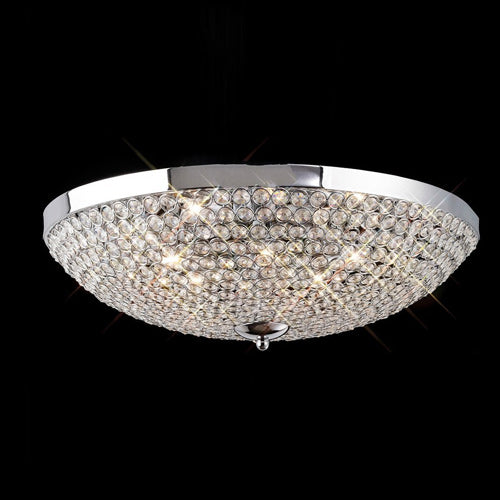 Diyas Ava 9 Light Flush Ceiling Light in Polished Chrome with Crystal