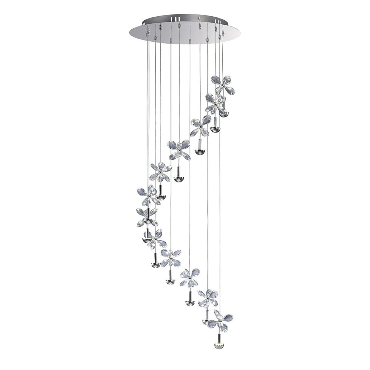 Diyas Aviva 12 Light Spiral Pendant Light in Polished Chrome with Crystal