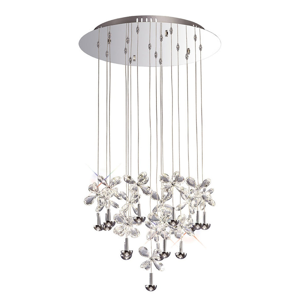 Diyas Aviva 16 Light Pendant Light in Polished Chrome with Crystal