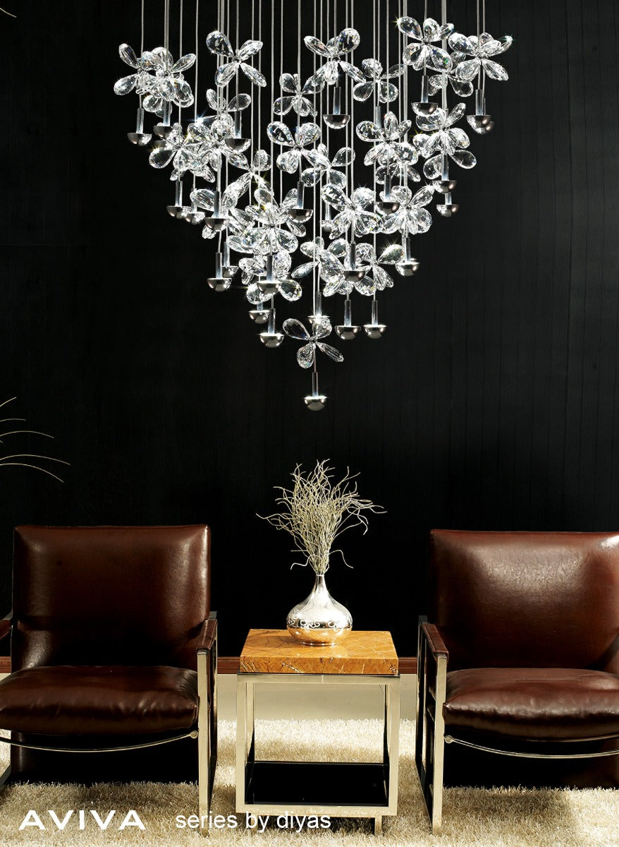 Diyas Aviva 28 Light Pendant Light in Polished Chrome with Crystal