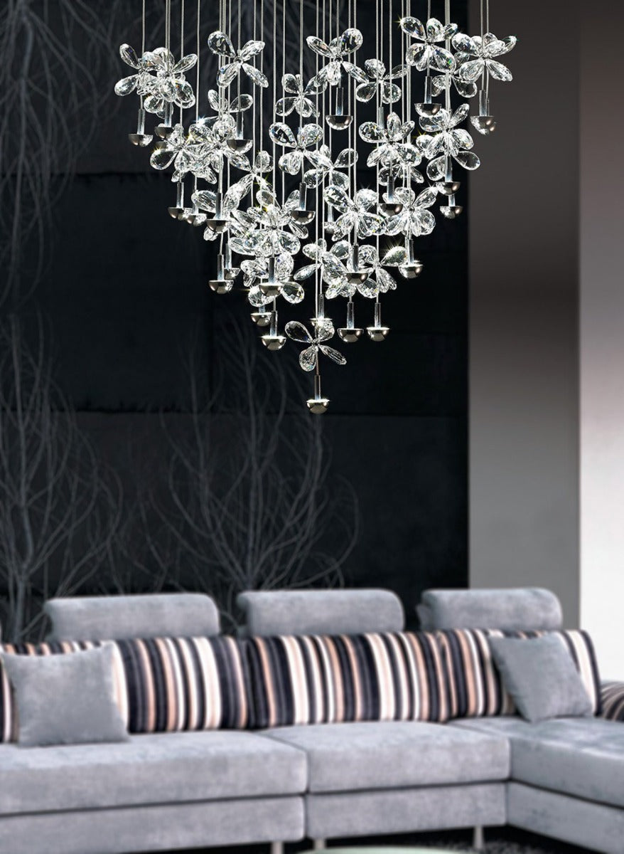 Diyas Aviva 28 Light Pendant Light in Polished Chrome with Crystal