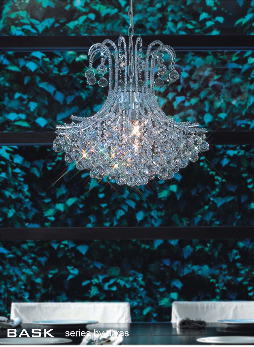 Diyas Bask 6 Light Round Pendant Light in Polished Chrome with Crystal