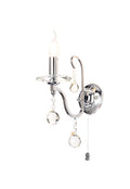Diyas Bianco 1 Light Switched Wall Light in Polished Chrome with Crystal