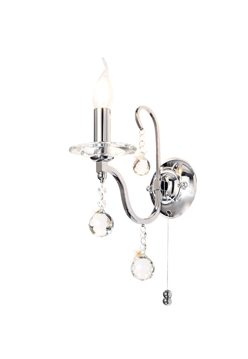 Diyas Bianco 1 Light Switched Wall Light in Polished Chrome with Crystal