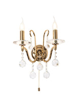 Diyas Bianco 2 Light Switched Wall Light in French Gold with Crystal