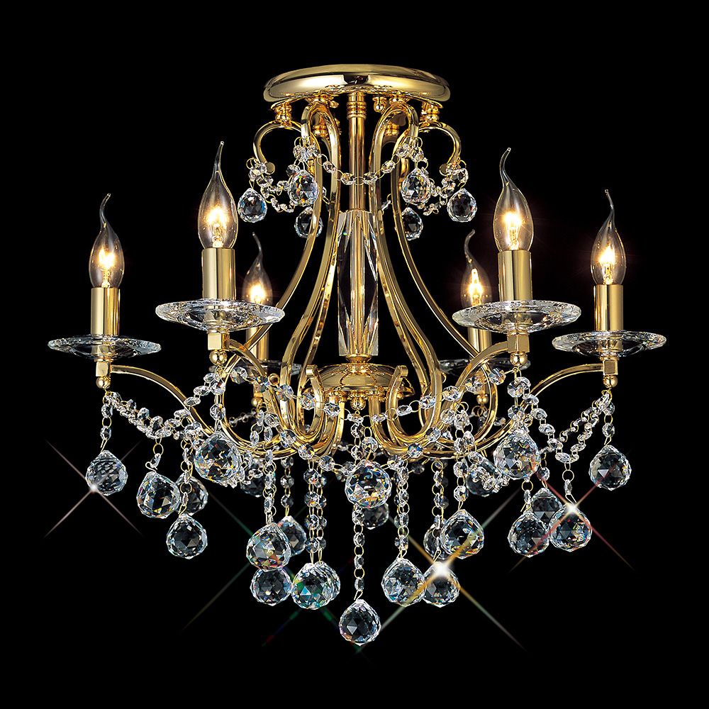 Diyas Bianco 6 Light Semi Flush Ceiling Light in French Gold with Crystal