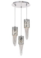 Diyas Camden 3 Light Round Pendant Light in Polished Chrome with Mosaic Glass and Crystal