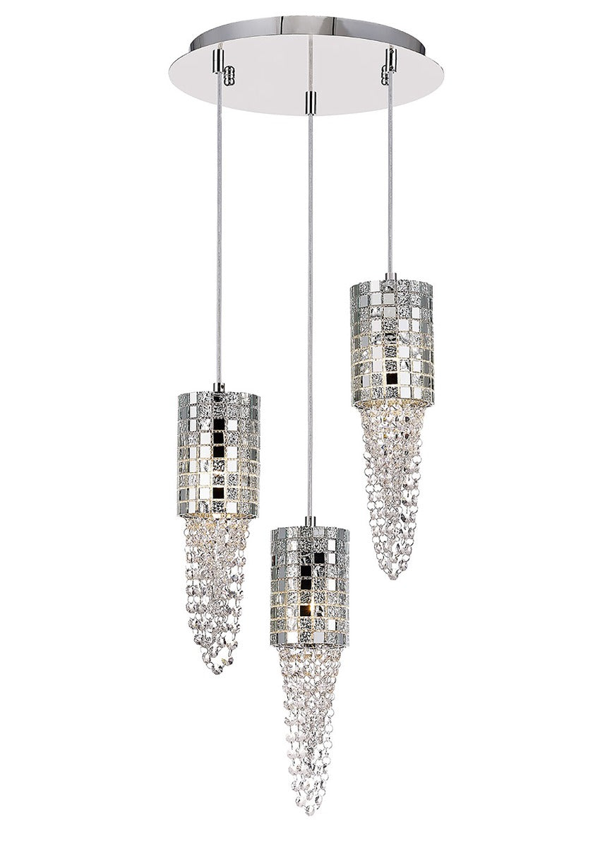 Diyas Camden 3 Light Round Pendant Light in Polished Chrome with Mosaic Glass and Crystal