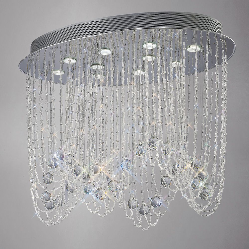 Diyas Camilla 10 Light Oval Ceiling Light in Polished Chrome with Crystal