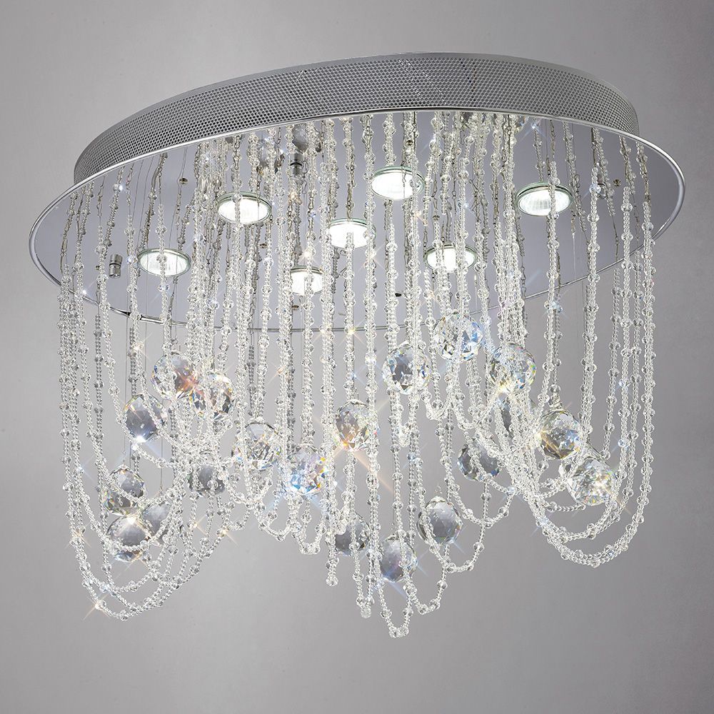 Diyas Camilla 7 Light Oval Ceiling Light in Polished Chrome with Crystal