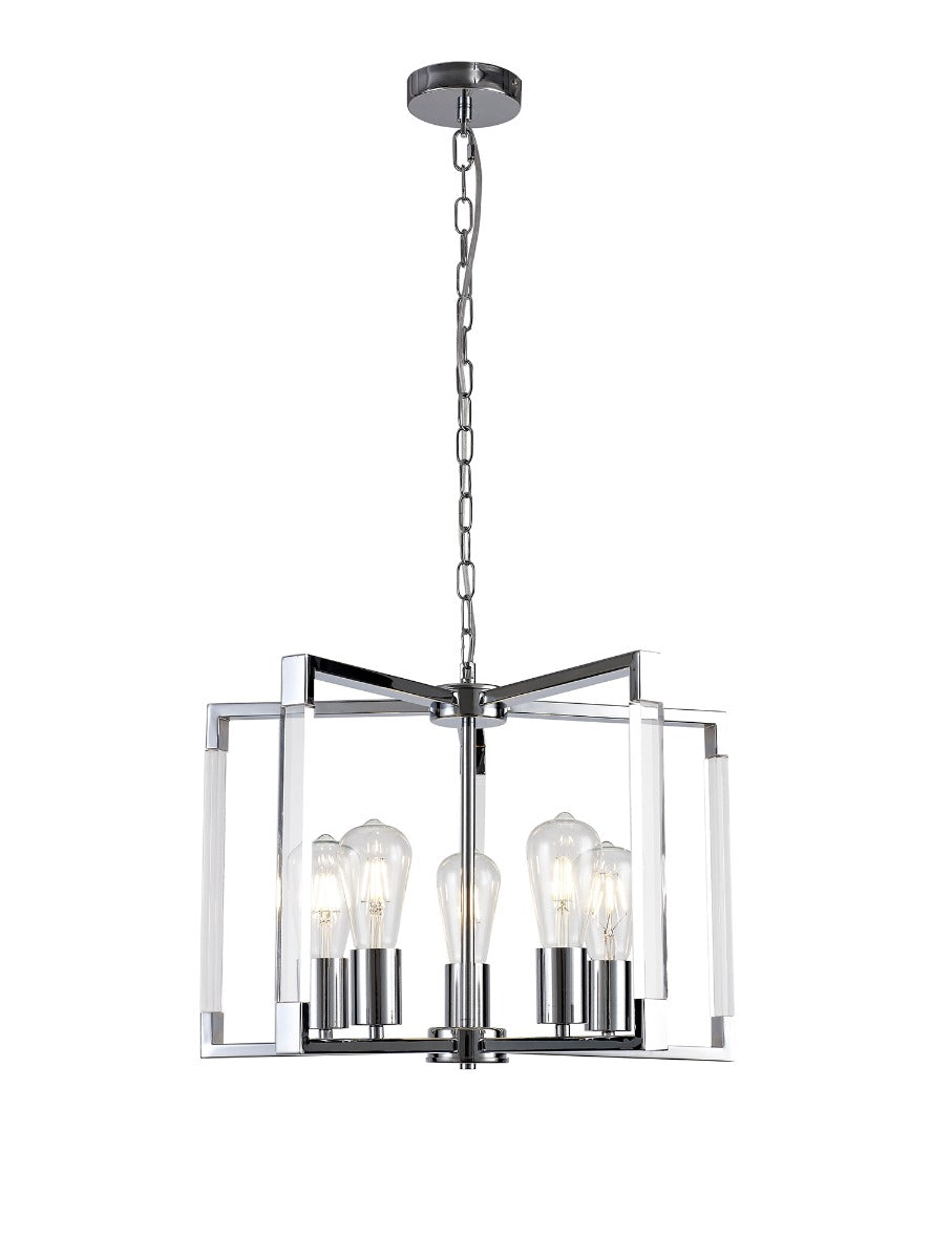 Diyas Canto 5 Light Pendant Light in Polished Nickel with Acrylic Frame