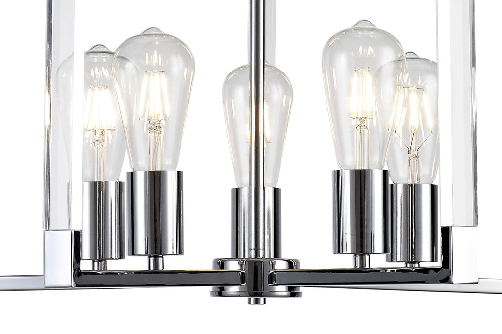 Diyas Canto 5 Light Pendant Light in Polished Nickel with Acrylic Frame